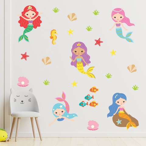 Adesivo de Parede Infantil Sereia Conchas Delicado Quarto Menina Bebe