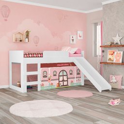 Cama Infantil com Escorregador Doce Casinha Joy Branca Cor: Rosa - 2