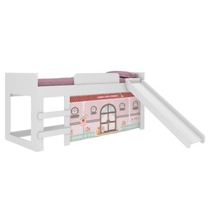 Cama Infantil com Escorregador Doce Casinha Joy Branca Cor: Rosa