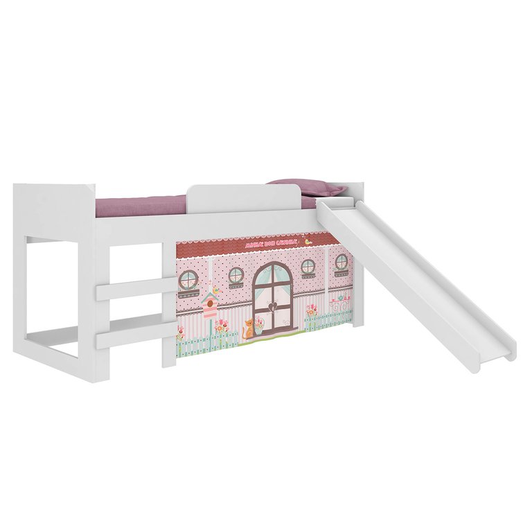 Cama Infantil com Escorregador Doce Casinha Joy Branca Cor: Rosa