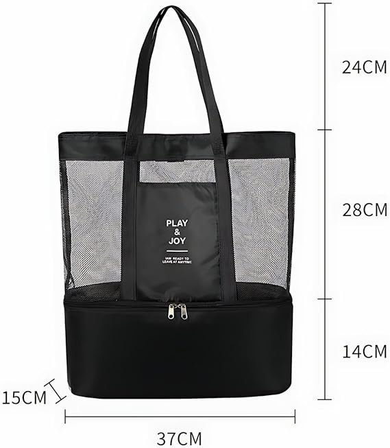 Bolsa de Praia Térmica Grande com Cooler e Alça para Viagem Passeio e Piscina:preto - 5