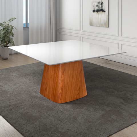Mesa Sala de Jantar Quadrada Madeira Maciça e Verniz Bérgamo Authentic Marrom/Champagnhe/Off White