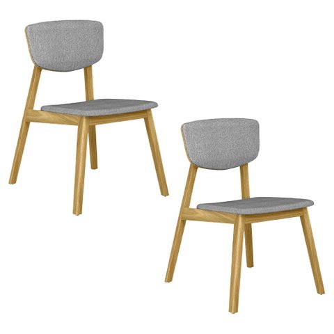 Kit 2 Cadeiras Decorativas Sala de Jantar Madeira Maciça Lang Linho Cinza/Mel - Gran Belo