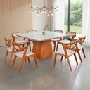 Ver imagem 1 de Conjunto Mesa Bérgamo Tampo c/Detalhe e 8 Cadeiras Madeira Maciça, Estofada e Rattan de Fibra 100% m