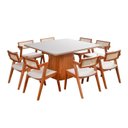 Ver imagem 3 de Conjunto Mesa Bérgamo Tampo c/ Detalhe e 8 Cadeiras Madeira Maciça, Estofada e Rattan de Fibra 100% 