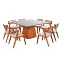 Ver imagem 2 de Conjunto Mesa Bérgamo Tampo c/ Detalhe e 8 Cadeiras Madeira Maciça, Estofada e Rattan de Fibra 100% 