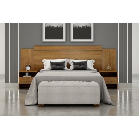Cabeceira Cama Box Casal Royal com 2 Mesa de Cabeceira Novo Horizonte Cumaru