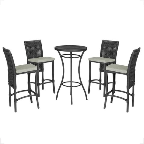 Mesa Bistrô com 4 Banquetas Roma Preta Corda Náutica Estofado 3 Trama Original