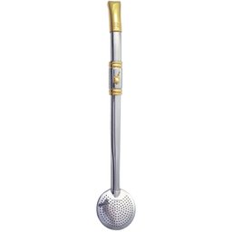 Bomba para Chimarrão Tererê Aço Inox 304 e Ouro 18k Pingente Cuia - 1