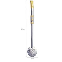 Bomba para Chimarrão Tererê Aço Inox 304 e Ouro 18k Pingente Cuia - 2