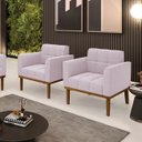 Ver imagem 2 de Poltrona Sala Base Madeira Castanho Kit 2 Ana Bouclé Rosê - Ibiza