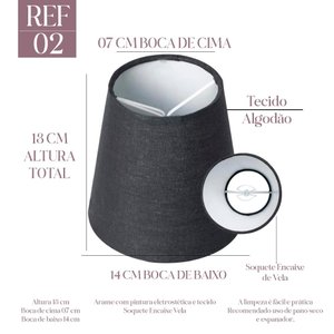Cúpula Abajur Luminárias 13x7x14cm de Tecido Algodão Cor Preta Ref 02