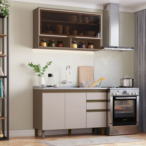 Cozinha Compacta Connect 4 Portas 2 Gavetas com Vidro 100% Mdf Duna/cristal - Henn