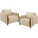 Ver imagem 1 de Kit 02 Poltronas para Sala de Estar Pés de Madeira Base Fixa Flora M03 Linho Bege - Lyam Decor