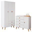Ver imagem 1 de Cômoda Infantil com Guarda Roupa 3 Portas Duda Branco Acetinado Bétula - Carolina