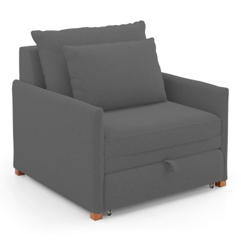 Poltrona Retrátil Cama Solteiro 2 em 1 Zia Confortável e Funcional Bouclê Cinza Escuro - Desk Design