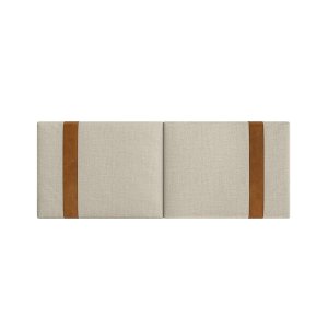 Cabeceira Artemis Casal Linho Bege com Detalhes Couro Caramelo - Ms