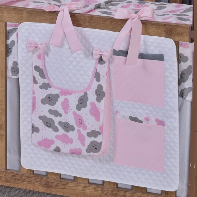 Porta Treco e Fralda Organizador Quarto de Bebê Menino Menina 1 Peça com Laço:nuvem Rosa