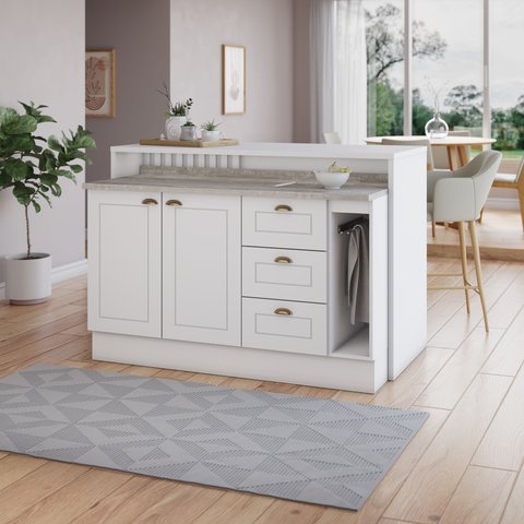 Kit Ilha Gourmet 2 Portas 3 Gavetas com Porta Toalha MDF Branco Americana 145.5cm