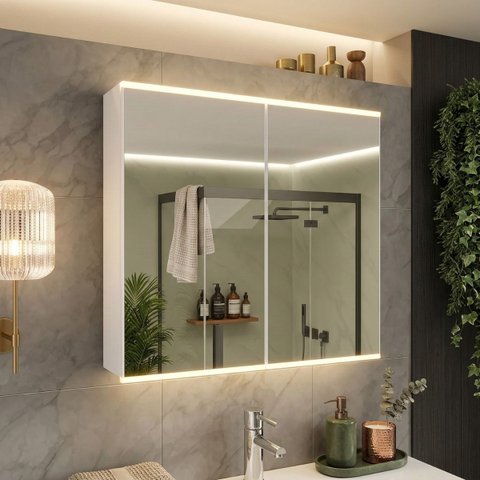 Espelheira 80x100cm Grande Duas Portas Armário Aéreo Banheiro