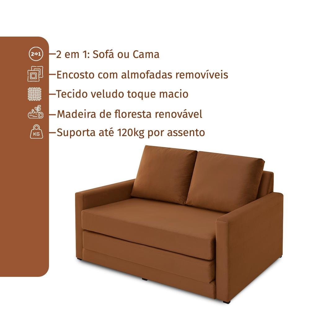 Sofá Simi 2 em 1 Sofá Cama Terracota Estofama - 4