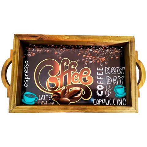 Bandeja em Madeira Suporte Bebidas e Café Decorativa - Cappuccino