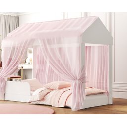 Cama Infantil Montessoriana Crystal com Voal Rosa Quarto de Meninas Princesas Cor Branco - 5