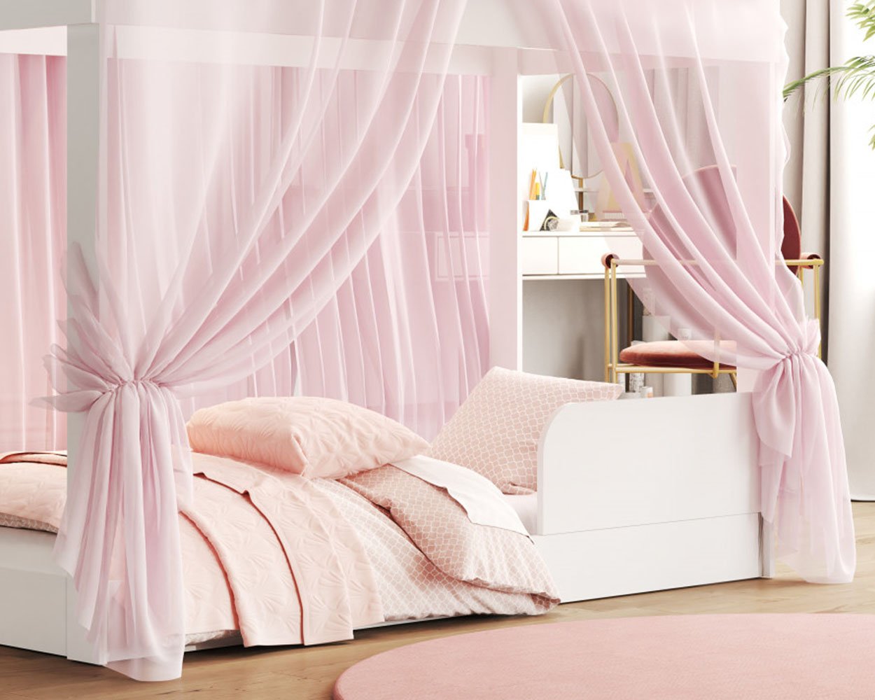 Cama Infantil Montessoriana Crystal com Voal Rosa Quarto de Meninas Princesas Cor Branco - 3