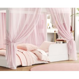 Cama Infantil Montessoriana Crystal com Voal Rosa Quarto de Meninas Princesas Cor Branco - 3
