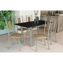 Ver imagem 1 de Conjunto: Mesa de Cozinha Elba Tampo Madeirado C/ Vidro 160cm e 6 Cadeiras Florença Niquel/preto -