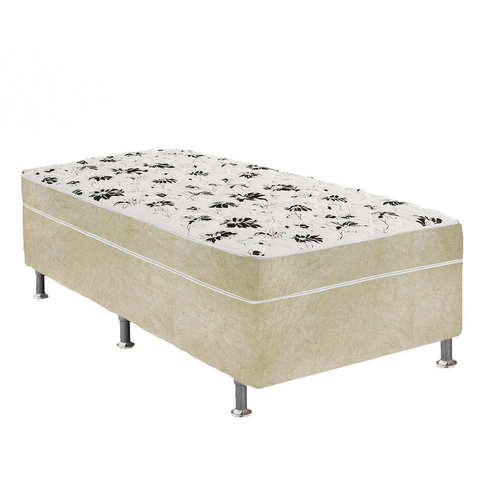 Cama Box Solteiro Suede Bege + Colchão Solteiro Suede Bege Orto Molas Ensacada 88x188x55