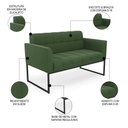 Ver imagem 3 de Sofá Namoradeira Base Industrial Preto Ana Suede Verde - Ibiza