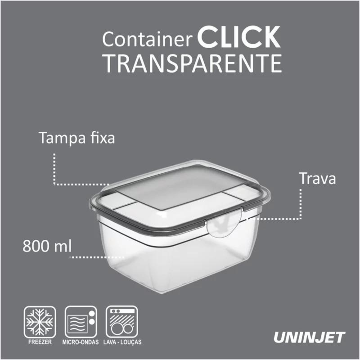 Pote Transparente com Tampa Click 800ml Uninjet - 2