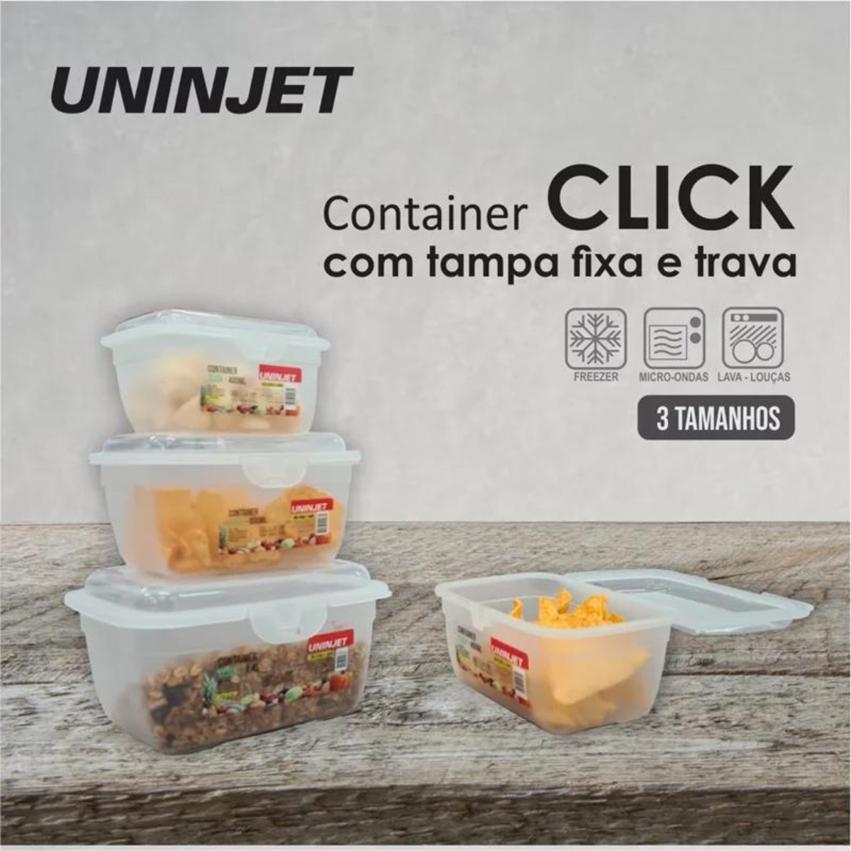 Pote Transparente com Tampa Click 800ml Uninjet - 3