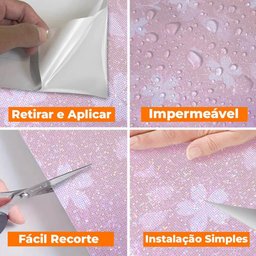 Papel de Parede Adesivo Lavavel Rosa Modelo Glitter Flores Furtacor Colorido - 7