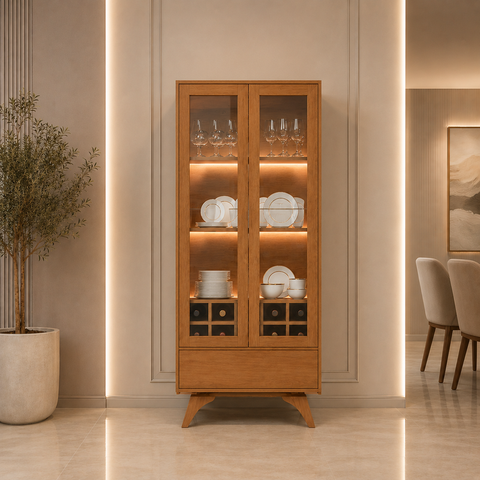 Cristaleira 2PORTAS de Vidro LED Essêncie - Belaris Móveis:Naturalle