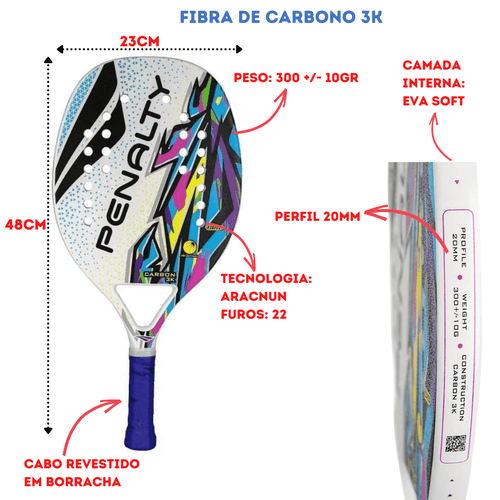 Raquete Beach Tennis Carbono 12k Total Pro Sunset + Capa