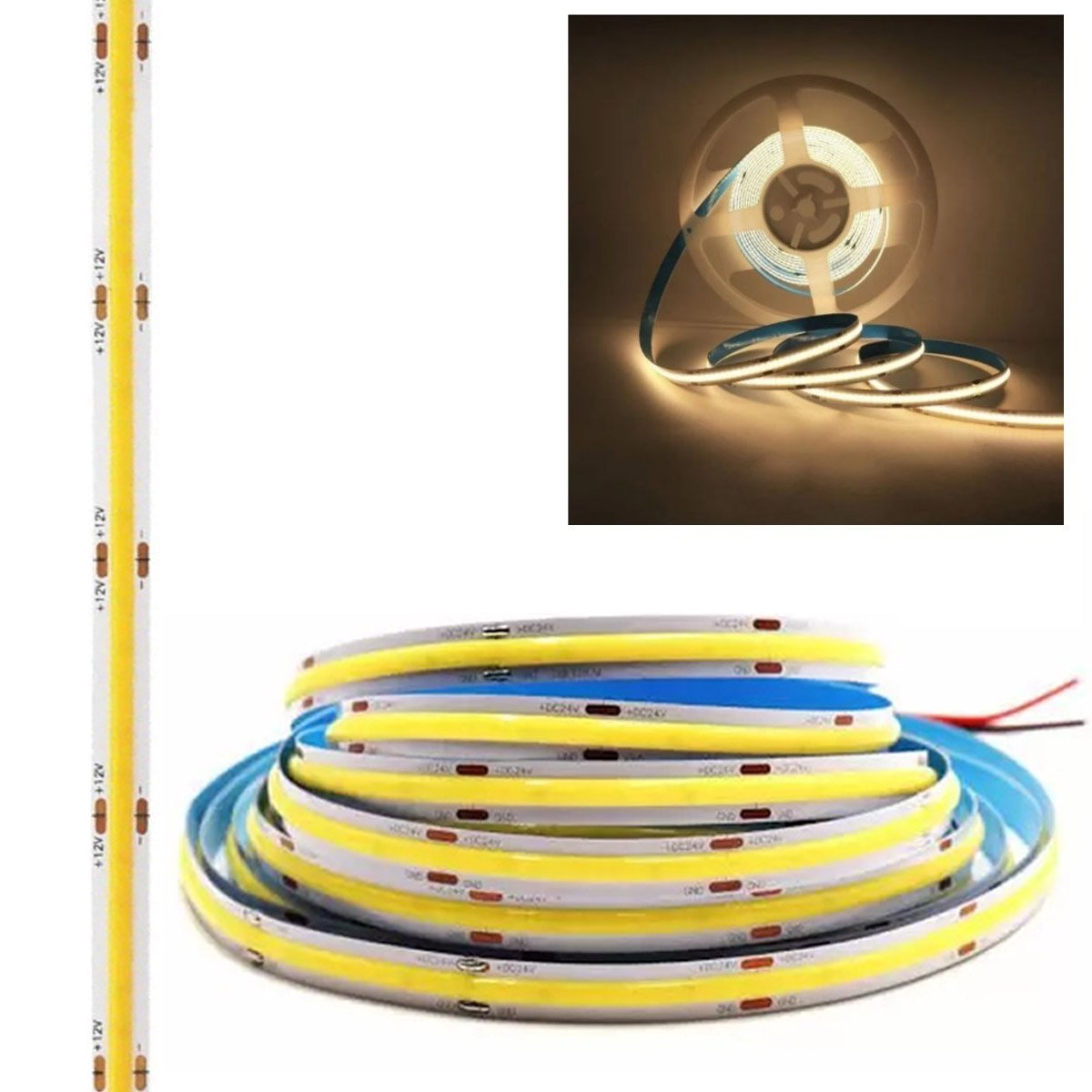 Fita de Led 12v COB 2700K Rolo 50 metros 10w Iluminaçao Ambiente Sala Quarto Cozinha Gesso Teto Reba - 2