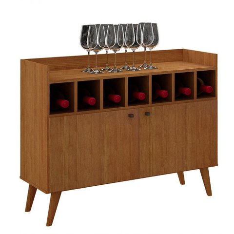 Buffet Bar Napoli 2 Portas 3 Prateleiras MDF com Nichos Cinamomo Leifer Móveis