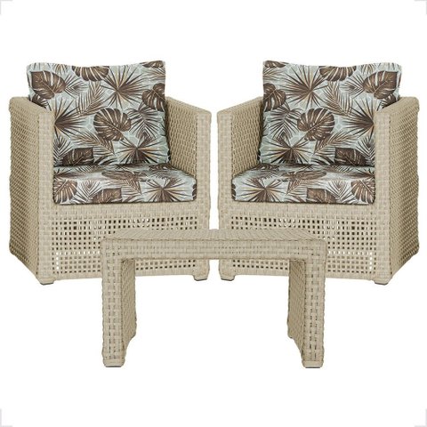 Mesa Centro e 2 Poltronas Madri Corda Náutica Estofado 6 Trama Original