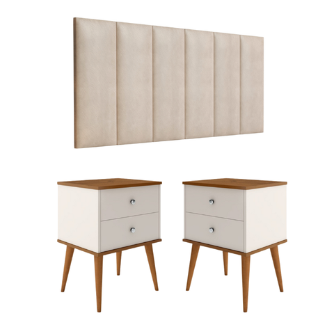 Conjunto Cabeceira Cama Casal 1,40 com Mesa de Cabeceira Quarto Berlim Off White