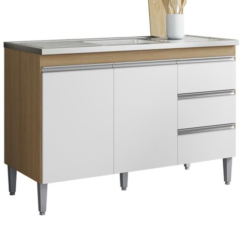 Balcao Pia sem Tampo 2 Pt 3 G 116 Cm Andreia Amendoa Branco Reajl Moveis