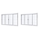 Ver imagem 1 de Kit com 2 Janelas de Aço de Correr Central 100x150cm 4 Folhascom Grade Quadriculada e Vidro Liso