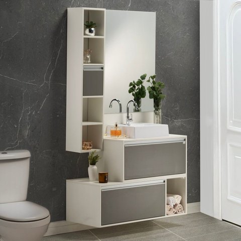 Gabinete e Espelheira 100cm Plena Conceito Elite Branco/Verde