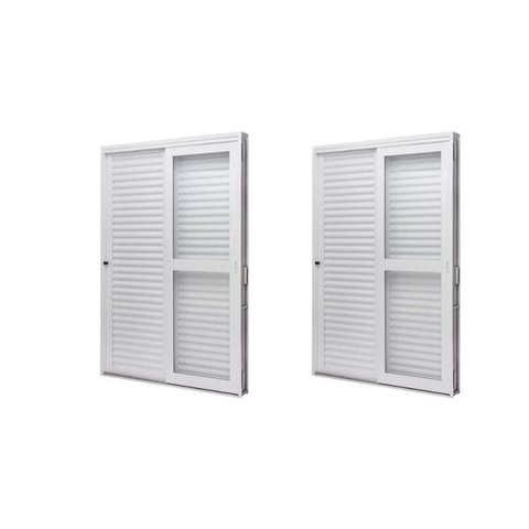 Kit com 2 Portas de Aço Veneziana de Correr Lateral 215x142cm 3 Folha Vidro Liso Qualitysol Branco Ramassol