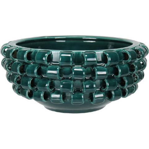 Centro Mesa Decorativo Fruteira Home&co Cerâmica 14x30x30cm Azul Petroleo