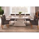 Ver imagem 1 de Conjunto: Mesa Sala Jantar Zafira c/ Tampo Madeirado c/ Vidro Curvo 200x100cm e 8 Cadeiras Ondina