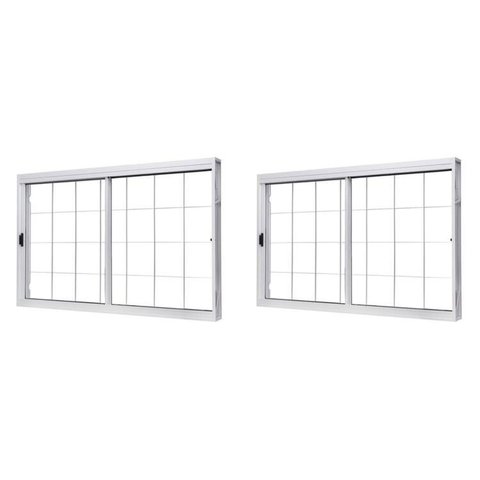 Kit com 2 Janelas de Aço de Correr Lateral 100x120cm 2 Folhas com Grade Quadruculada Vidro Liso