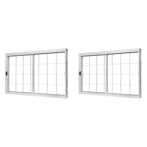 Kit com 2 Janelas de Aço de Correr Lateral 100x120cm 2 Folhas com Grade Quadruculada Vidro Liso Bran
