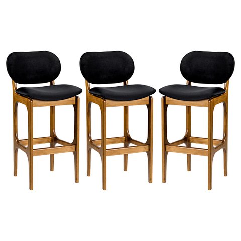 Kit 3 Banquetas Alta Decor 50 x 104 Cm Madeira Maciça Imbuia Suede Preto L14